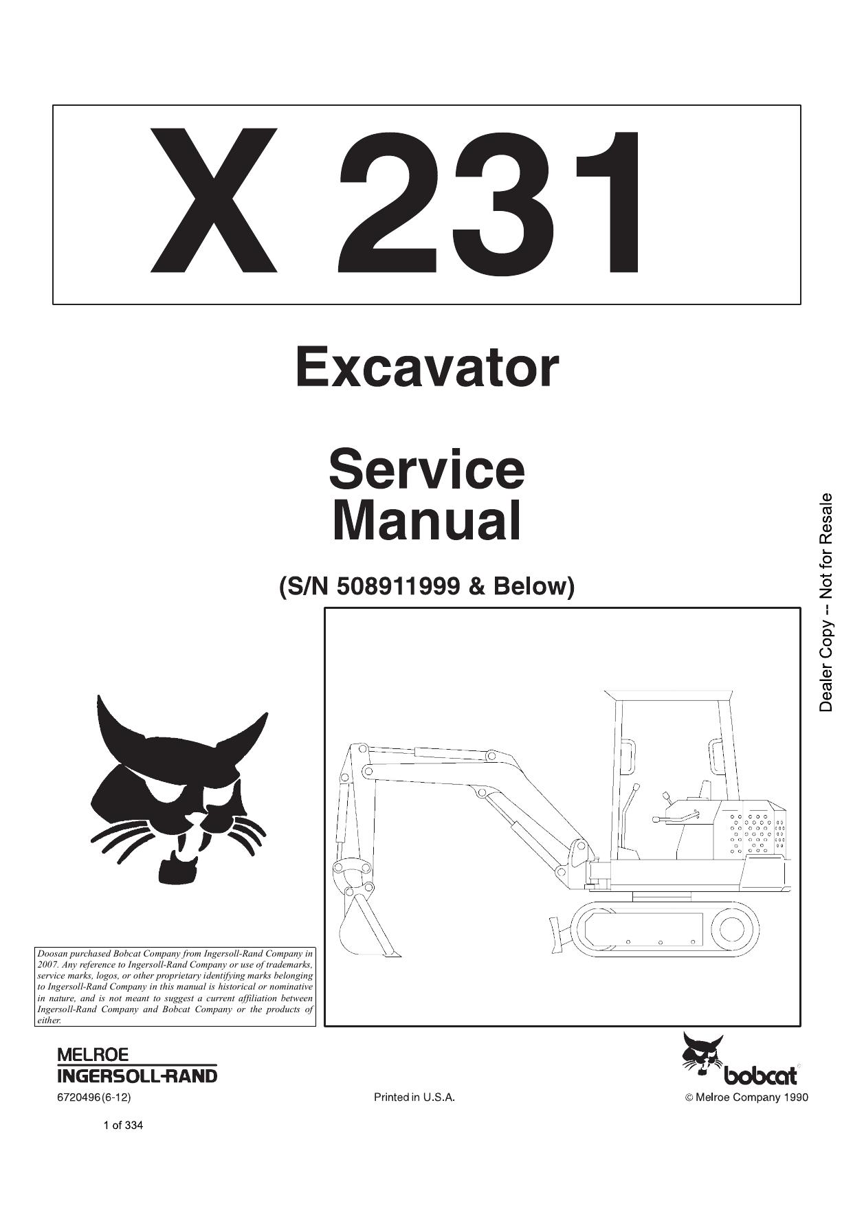 X231 Excavator Service Manual Bobcat